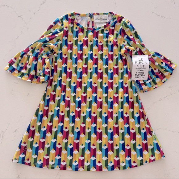 Rare Editions Back To School Colored Pencil Bell Sleeve Dress 3T - Picture 1 of 3
